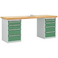 Manuflex TP5092.6011 Werkbank systeem combi, 2-behuizing model 1 met massieve boek schijf, bxdxh = 2000 x 700 x 840 mm