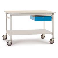 Manuflex BB5357.2001 Compleet bijzettafel basismobiel met kunststof plaat + enkele lade, bxdxh: 1500 x 800 x 850 mm Rood-oranje (RAL 2001)