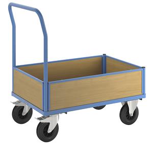 EUROKRAFTpro Platformwagen met houten wanden, met 4 halfhoge wanden, l x b = 1050 x 700 mm, luchtbanden