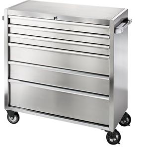 Ladekast-gereedschapswagen van roestvast staal, 6 laden met ladeblokkering, h x b x d = 1110 x 1056 x 470 mm