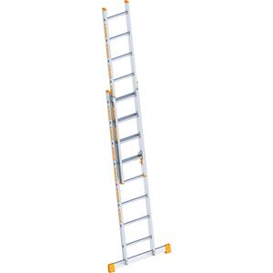 Layher Aluminium schuifladder, 2-delig, uitschuifbaar, 2 x 8 sporten incl. draagbalk