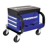 Promat Werkplaatsrolzit | met wielen en aflegplank | leerpolster blauw/zwart - 4000871041 4000871041