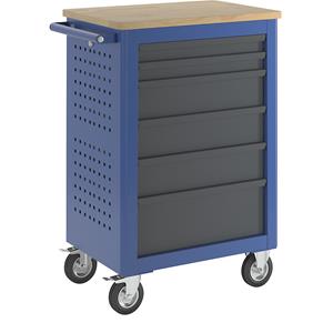 Montagewagen, breedte 665 mm, met 6 laden die aan beide zijden kunnen worden uitgetrokken, kastframe gentiaanblauw
