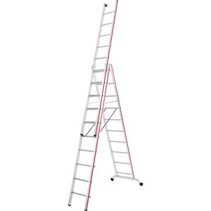 HYMER Aluminium reformladder, industrie-uitvoering met gevelrollen, 3 x 10 sporten, max. werkhoogte 7,99 m