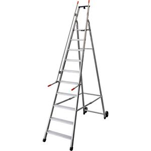 Verrijdbare magazijn- en stellingladder, met 2 leuningen en wielen, 10 treden inclusief platform