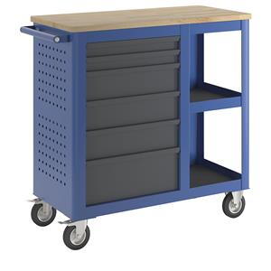 Montagewagen, breedte 965 mm, met 6 laden + 2 topbladen, kastframe gentiaanblauw