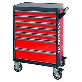 Werkplaatswagen PROJAHN GALAXY, plaatstaal, 7 schuifladen, tot 450 kg, afsluitbaar, rood/antraciet