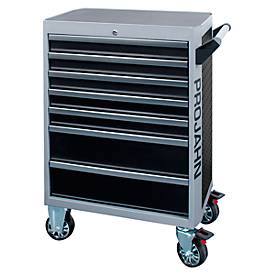 Werkplaatswagen PROJAHN GALAXY, plaatstaal, 7 schuifladen, tot 450 kg, afsluitbaar, zwart/zilvergrijs