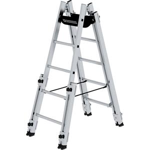 günzburgersteigtechnik Günzburger Steigtechnik - Günzburger Aluminium Stehleiter, treppengängig, mit 4 Holmverlängerungen 2x5 Sprossen