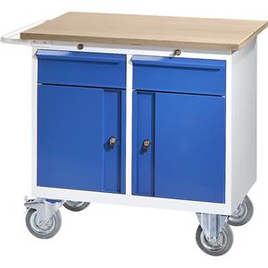 EUROKRAFTpro Compacte werkbank, verrijdbaar, met 2 laden, 2 deuren, b x d = 950 x 590 mm