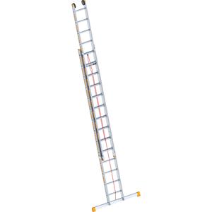 Layher Aluminium optrekladder, 2-delig, uittrekbaar, incl. dwarsbalk, 2 x 14 sporten
