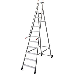 Verrijdbare magazijn- en stellingladder, met 2 leuningen en wielen, 11 treden inclusief platform
