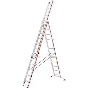 HYMER Aluminium reformladder, industrie-uitvoering met gevelrollen, 3 x 12 sporten, max. werkhoogte 9,34 m