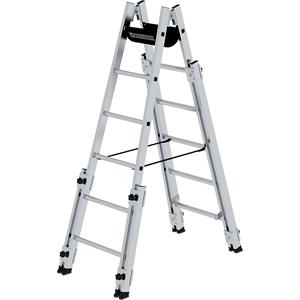 günzburgersteigtechnik Günzburger Steigtechnik - Günzburger Aluminium Stehleiter, treppengängig, mit 4 Holmverlängerungen 2x6 Sprossen