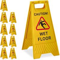 10 x Achtung Rutschgefahr Aufsteller, Englisch, Warnschild Caution Wet Floor, 2-seitig beschriftet, klappbar, gelb