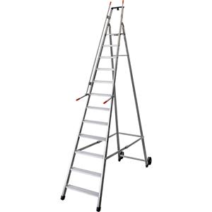 Verrijdbare magazijn- en stellingladder, met 2 leuningen en wielen, 12 treden inclusief platform
