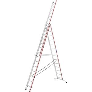 HYMER Aluminium reformladder, industrie-uitvoering met gevelrollen, 3 x 14 sporten, max. werkhoogte 10,42 m