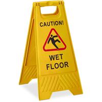 relaxdays Achtung Rutschgefahr Aufsteller, Englisch, Warnschild Caution Wet Floor, 2-seitig beschriftet, klappbar, gelb - 