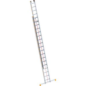 Layher Aluminium optrekladder, 2-delig, uittrekbaar, incl. dwarsbalk, 2 x 18 sporten