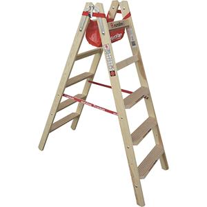 euroline Holz Stufenstehleiter mit Comfort-Stufen mit Werkzeugablage 2x5 Stufen