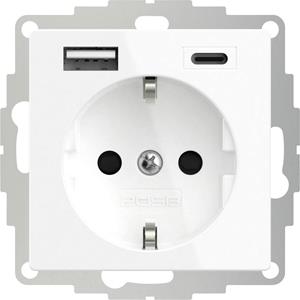 2usb 2U-449528 Geaard stopcontact Met USB-laaduitgang, Kinderbeveiliging, VDE IP20 Sneewwit (zijdemat)