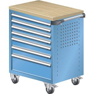 LISTA Werkplaatswagen, met houtafdekking van multiplex 40 mm, 7 laden, blauw