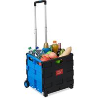 relaxdays Einkaufstrolley klappbar, Teleskop-Griff, 2 Gummi Rollen, bis 35 kg, Shopping Trolley, Aluminium, ABS, blau - 