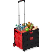 relaxdays Einkaufstrolley klappbar, Teleskop-Griff, 2 Gummi Rollen, bis 35 kg, Shopping Trolley, Aluminium, ABS, rot - 