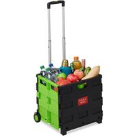 relaxdays Einkaufstrolley klappbar, Teleskop-Griff, 2 Gummi Rollen, bis 35 kg, Shopping Trolley, Aluminium, ABS, grün - 