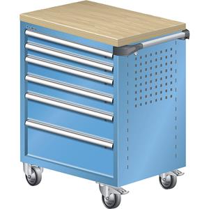 LISTA Werkplaatswagen, met houtafdekking van multiplex 40 mm, 6 laden, blauw