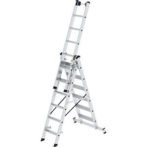 günzburgersteigtechnik Günzburger Stufen- Mehrzweckleiter mit Wandlaufrollen und Nivello Traverse 3x6 Sprossen - GüNZBURGER STEIGTECHNIK