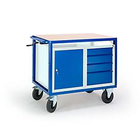 Rollcart Transportsysteme Etagewagen in hoogte verstelbaar, 1090 x 700 mm, met stalen kast en ladekast, draagvermogen 400 kg