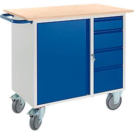 Rollcart Transportsysteme Werkbank met kast, 4 schuifladen en 2 zwenkwielen/2 bokwielen