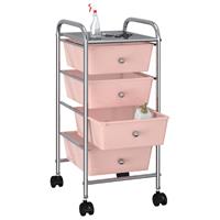 vidaxl Opbergtrolley met 4 lades mobiel kunststof roze