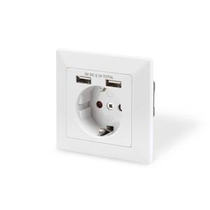 DIGITUS Unterputz-Steckdose, weiß, mit 2x USB-Port, weiß