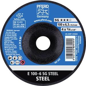 PFERD 62210626 E 100-6 SG STEEL/16,0 Schruppscheibe gekröpft 100mm 16mm 10St.