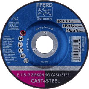 PFERD 62211747 E 115-7 ZIRKON SG CAST+STEEL Afbraamschijf gebogen Diameter 115 mm Boordiameter 22.23 mm Grijs/grauw sferoïdisch gietijzer, Staal, Gegoten staal