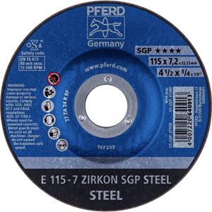 PFERD 62211737 E 115-7 ZIRKON SGP STEEL Schruppscheibe gekröpft 115mm 22.23mm 10St.