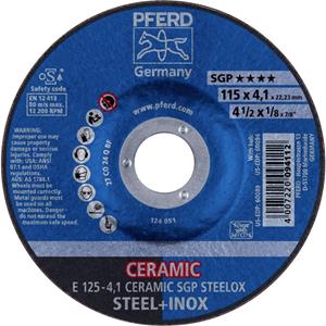 PFERD 62100125 E 125-4,1 CERAMIC SGP STEELOX Schruppscheibe gekröpft 125mm 22.23mm 10St.