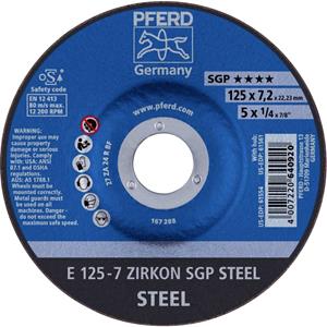 PFERD 62212737 E 125-7 ZIRKON SGP STEEL Schruppscheibe gekröpft 125mm 22.23mm 10St.