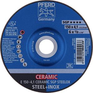 PFERD 62100150 E 150-4,1 CERAMIC SGP STEELOX Schruppscheibe gekröpft 150mm 22.23mm 10St.