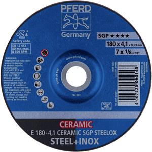 PFERD 62100180 E 180-4,1 CERAMIC SGP STEELOX Schruppscheibe gekröpft 180mm 22.23mm 10St.