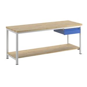 RAU Werkbank, stellingbouw, 1 lade type L, 1 aflegplateau van massief beukenhout, diepte 700 mm, breedte 2000 mm