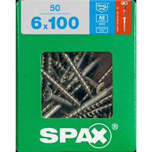 Edelstahlschraube, 6 x 100 mm, 50 Stück, Teilgewinde, Senkkopf, t-star plus T30, 4CUT - 4197000601006 - Spax