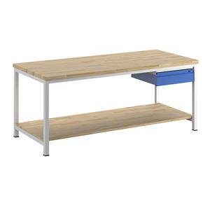 RAU Werkbank, stellingbouw, 1 lade type L, 1 aflegplateau van massief beukenhout, diepte 900 mm, breedte 2000 mm