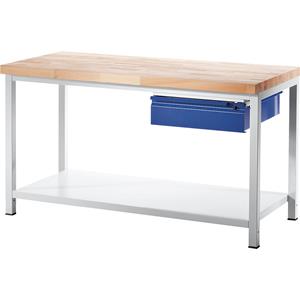 RAU Werkbank, stellingbouw, 1 lade type L, 1 aflegplateau van plaatstaal, diepte 700 mm, breedte 1000 mm