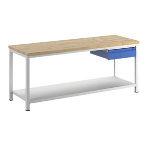 RAU Werkbank, stellingbouw, 1 lade type L, 1 aflegplateau van plaatstaal, diepte 700 mm, breedte 2000 mm
