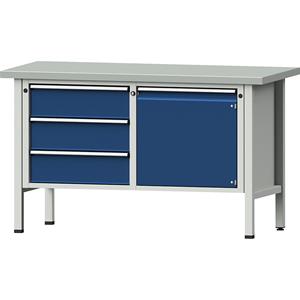 ANKE Werkbank, stellingbouw, 3 laden, deur 540 mm, hoogte 890 mm, plaatstalen toplaag