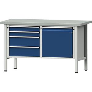 ANKE Werkbank, stellingbouw, 4 laden, deur 540 mm, werkhoogte 890 mm, plaatstalen toplaag
