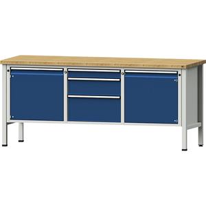 ANKE Werkbank, stellingbouw, 2 deuren 540 mm, 3 laden, hoogte 890 mm, massief beukenhout